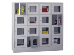 lockerkast,HxBxD 1518x1600x500mm,4x4vakken,RAL7035,front RAL3000