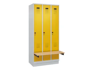 locker met bank,HxBxD 1950x900x815mm,3vak,vak B 300mm,draaigrendel - 2