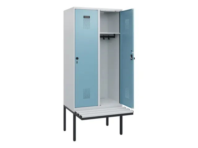 locker met bank,HxBxD 1950x800x815mm,2vak,vak B 400mm,draaigrendel