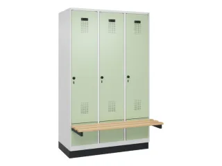 locker met bank,HxBxD 1950x1200x815mm,3vak,vak B 400mm,draaigrendel - 2