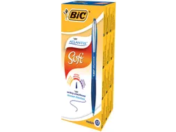 Balpen Bic Atlantis soft metalen clip clic medium blauw