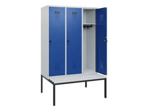 locker met bank,HxBxD 1950x1200x815mm,3vak,vak B 400mm,draaigrendel