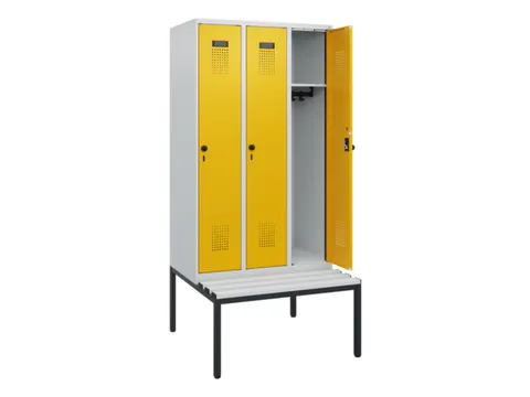 locker met bank,HxBxD 1950x900x815mm,3vak,vak B 300mm,draaigrendel
