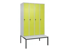 locker met bank,HxBxD 2120x1200x815mm,4vak,vak B 300mm,draaigrendel