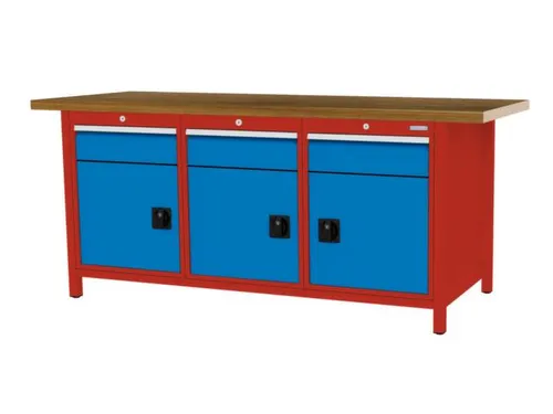 werkbank,HxBxD 860x2000x750mm,onderstel RAL3020,fronten RAL5012