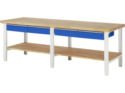 werkbank,HxBxD 790-1140x2500x900mm,beukblad,draagverm. 750kg