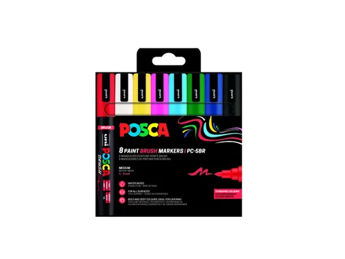 Paintmarker Uni POSCA PC-5BR brushpunt M assorti 8st