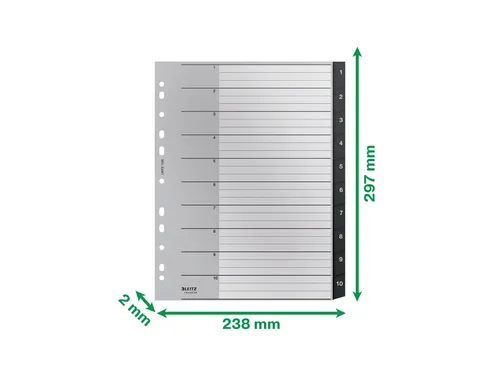 Tabblad Leitz Recycle A4 11-gaats 1-10 extra breed PP
