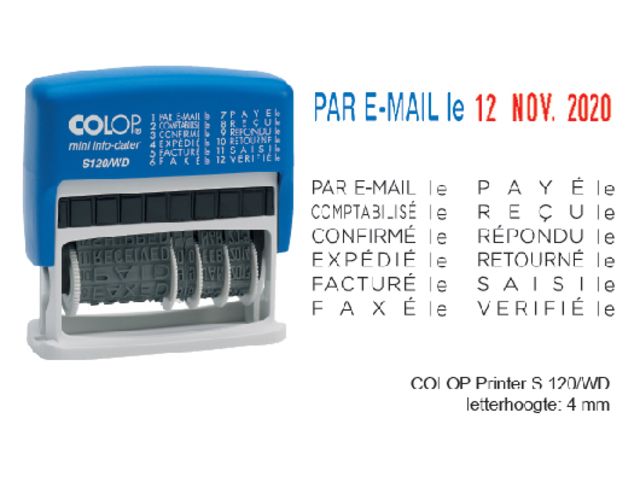 Woord-datumstempel Colop S120 mini info-dater 4mm frans | StempelsOnlineBestellen.be