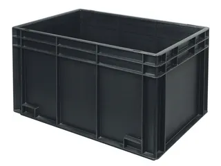 ESD-stapelbak,HxLxB 420x600x400mm,80l,PP,zwart,Wanden gesloten - 1