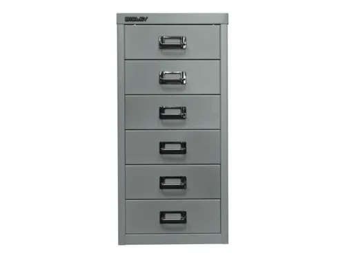 kantoor-ladekast HxBxD 590x278x380mm 6 laden romp zilverkleurig staal
