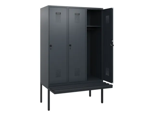 locker met bank,HxBxD 1950x1200x815mm,3vak,vak B 400mm,draaigrendel