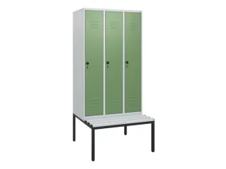 locker met bank,HxBxD 1950x900x815mm,3vak,vak B 300mm,draaigrendel - 1