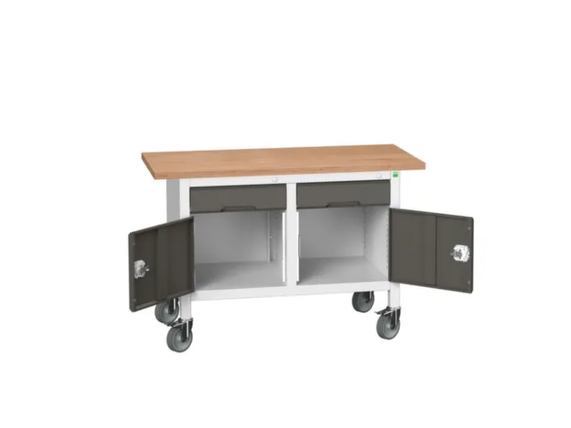 werkbank,HxBxD 830x1250x600mm,multiplexblad,uitrusting: 2laden,2kasten
