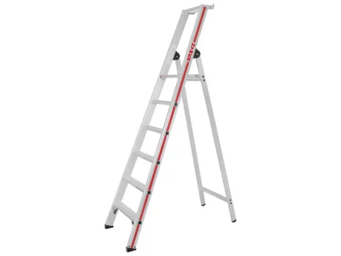 trapladder,eenzijdig,6treden,stand H 1,4m,balk L 2,2m,aluminium