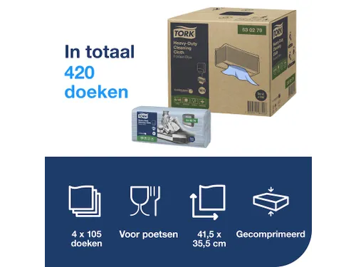 Reinigingsdoek Tork Heavy-Duty W4 gevouwen 105 vel blauw 530279