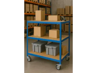 Etagewagen,Draagverm. 150Kg,3Etage(S),Houten Legbordetage,Blauw - 2
