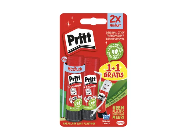 Lijmstift Pritt Stick Original 22gr blister à 1 + 1 stuk gratis Promo