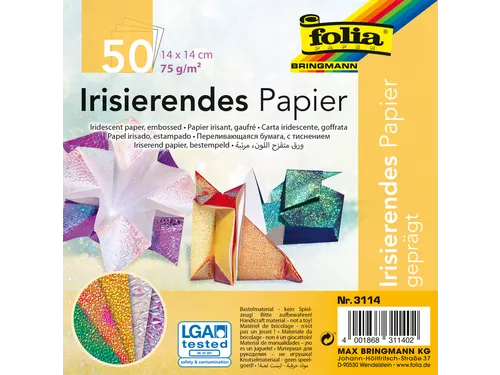 Vouwblaadjes Folia 75gr 14x14cm 50 vel 2-zijdig iriserend embossing as