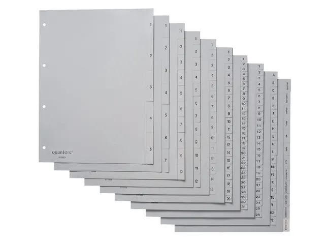 Intercalaires Quantore 4 Perforations Numéro 1-15 PP Gris