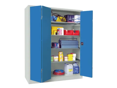 Vouwdeurkast 1950x1500x600mm 4legborden Verzinkt Ral7035 Front Ral5012