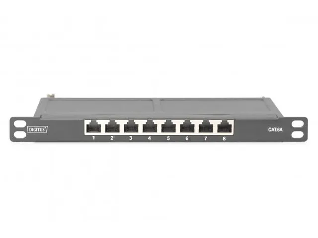 Cat.6A Slim Patch Panel Afgeschermd 8-poorts 0,5 U 10 inch Zwart