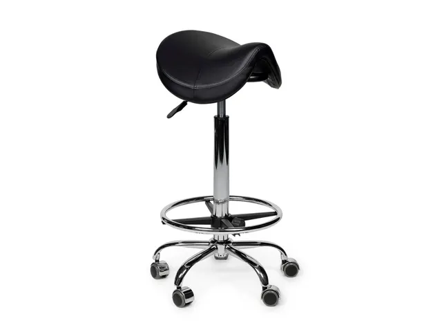 Zadelkruk Office Premium hoog met voetring harde wielen zw