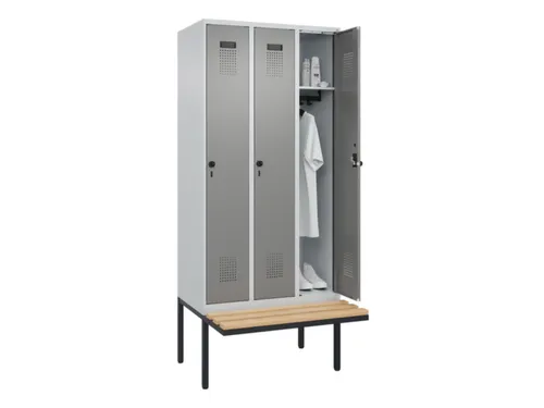 locker met bank,HxBxD 2120x900x815mm,3vak,vak B 300mm,draaigrendel