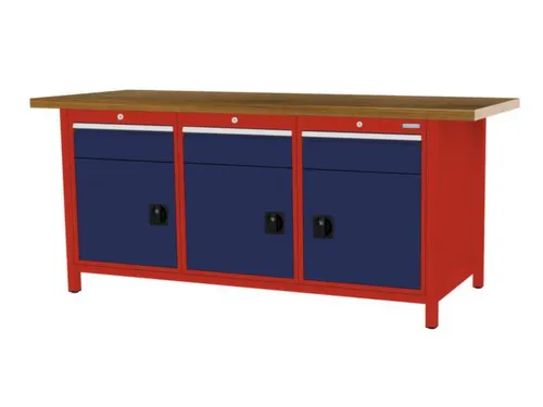 werkbank,HxBxD 860x2000x750mm,onderstel RAL3020,fronten RAL5013