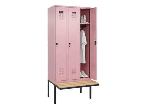 locker met bank,HxBxD 2120x900x815mm,3vak,vak B 300mm,draaigrendel