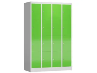 Lockerkast 1800x1185x500mm 4x4 vakken cilinderslot, sokkel, RAL6018 - 1