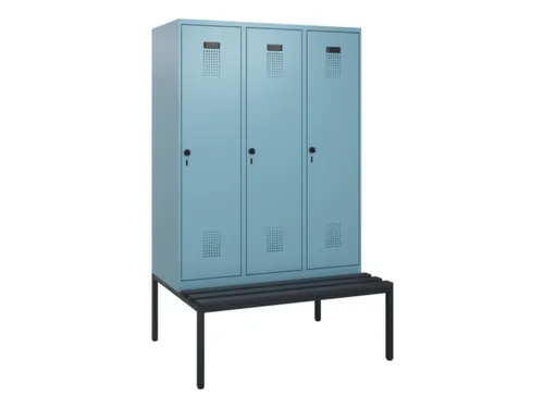 locker met bank,HxBxD 1950x1200x815mm,3vak,vak B 400mm,draaigrendel