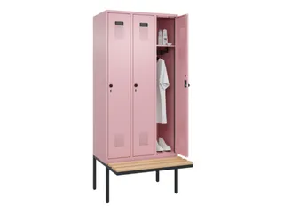 locker met bank,HxBxD 2120x900x815mm,3vak,vak B 300mm,draaigrendel - 1