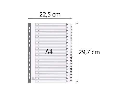 Bedrukte tabbladen Karton geplastificeerde tabs 20-delig 1-20 A4 Wit