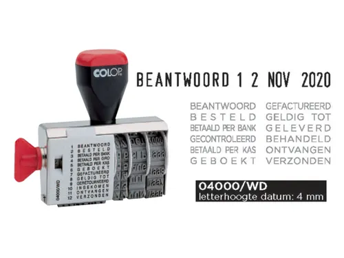 Woord-datumstempel Colop 04000 met 12 teksten zwart
