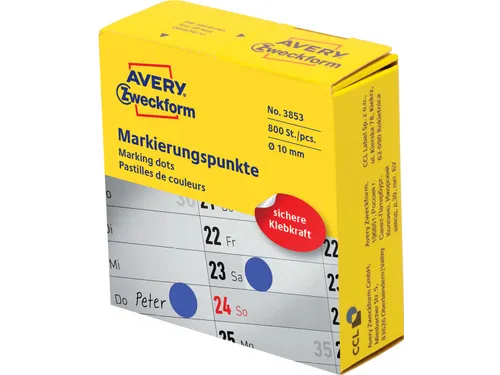 Avery marking dots diameter 10 mm rol met 800 stuks blauw