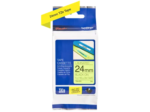 Brother TZe-C51 labeltape zwart op fluorescerend geel – breedte 24 m