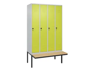locker met bank,HxBxD 2120x1200x815mm,4vak,vak B 300mm,draaigrendel - 1