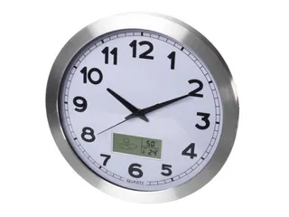 Aluminium Wandklok Lcd-display Thermometer Hygrometer & Weer 35.5cm - 12