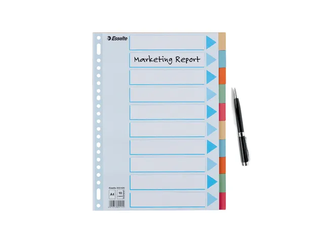 Intercalaire Esselte Premium A4 10 onglets 23 perf carton assorti