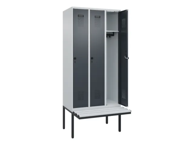 locker met bank,HxBxD 2120x900x815mm,3vak,vak B 300mm,draaigrendel