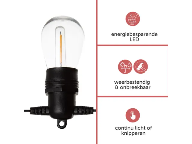 Led Lichtsnoer Solar 15 Warm Witte Lampen Zwarte Draad