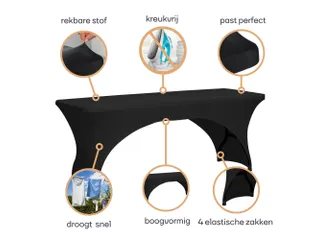 Hoes voor Tafel Zwart Stretch Rechthoekig met boogvorm 180x75x74 cm - 2