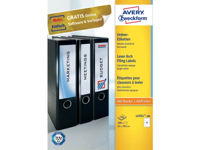 Rugetiket Avery Zweckform breed 61x192mm zelfklevend wit L4761-100