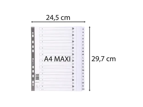 Bedrukte tabbladen geplastificeerde tabs 20-delig A-Z A4 maxi Assorti