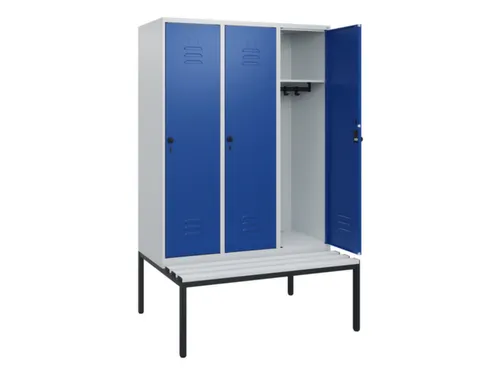 locker met bank,HxBxD 1950x1200x815mm,3vak,vak B 400mm,draaigrendel