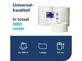 Toiletpapier Tork T1 Universal jumbo 1-laags 500m wit 110162 - 6