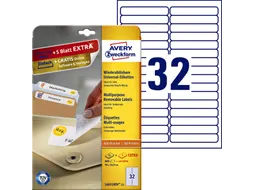 Etiket Avery Zweckform L6031REV-25 96x16.9mm afneembaar Wit 800 stuks