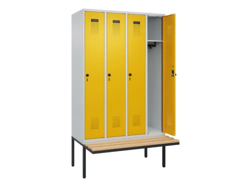 locker met bank,HxBxD 2120x1200x815mm,4vak,vak B 300mm,draaigrendel