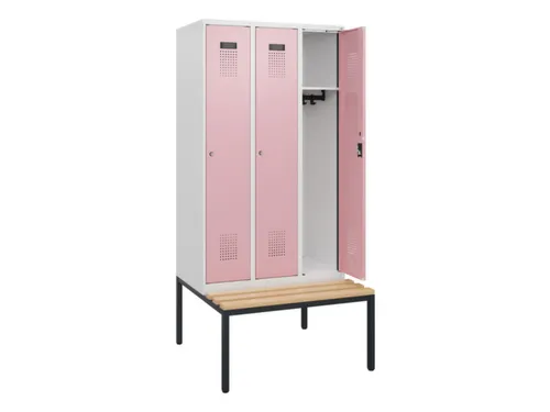 locker met bank,HxBxD 1950x900x815mm,3vak,vak B 300mm,cilinderslot